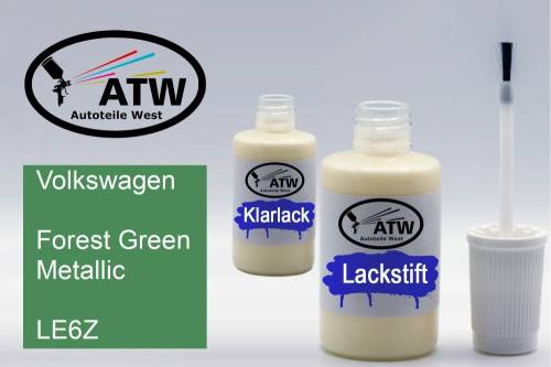 Volkswagen, Forest Green Metallic, LE6Z: 20ml Lackstift + 20ml Klarlack - Set, von ATW Autoteile West.